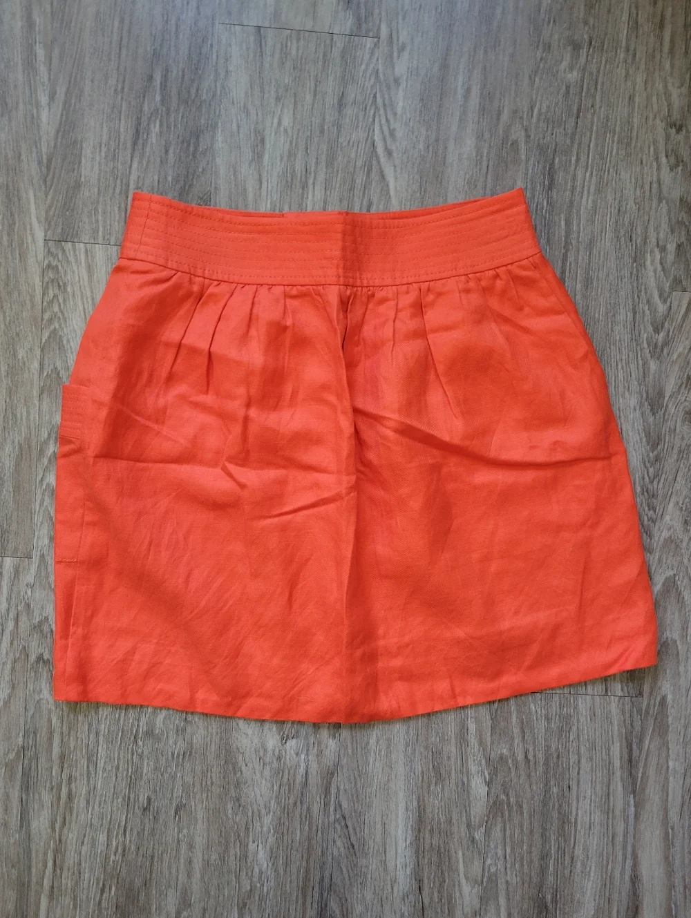 SALE J Crew Dorrie Mini Skirt Linen Blend Button Front Fiery Orange + Pockets 6